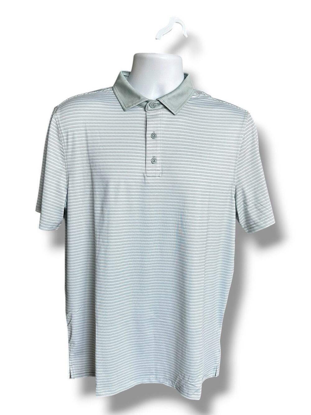 New Flag & Anthem Madeflex Short Sleeve Sage Green Gray White Stripe Polo Medium